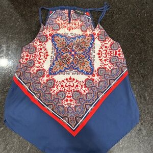 My Michelle spaghetti straps bandana style silky feel navy white red paisley